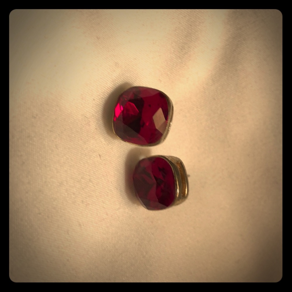 Deep red large jeweled earrings,post.